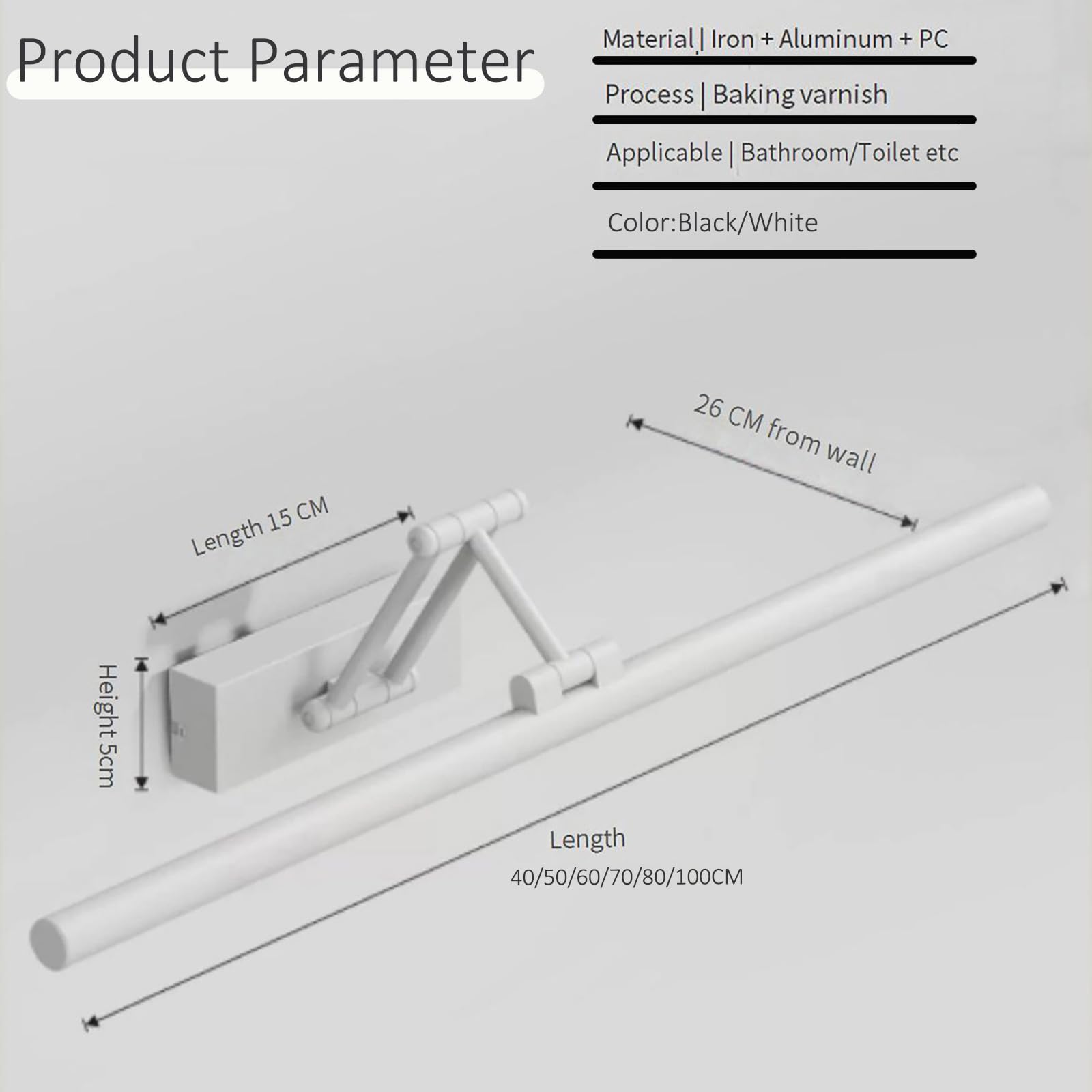 Drehbare 180° Wandleuchte Moderne LED Spiegelleuchte Badezimmer Wandlampe Waschraum Spiegel Wandbeleuchtung Kronleuchter Eitelkeit für Hotel Nachttisch Wandlicht Lampen (Weiß Neutrales Licht,100CM)