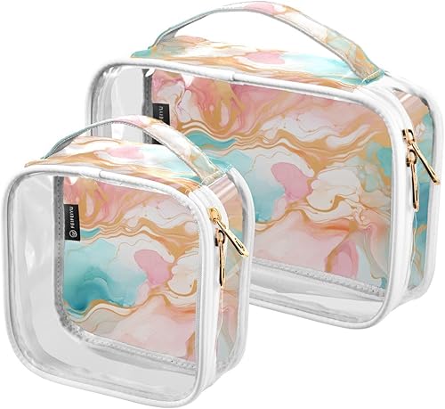 Miniatura 2 de Watercolor Blue Pink Purple Marble Clear Toiletry Bag for Traveling,2 Pack Makeup Cosmetic Bag with Zipper,Travel Bag for Toiletries,Travel