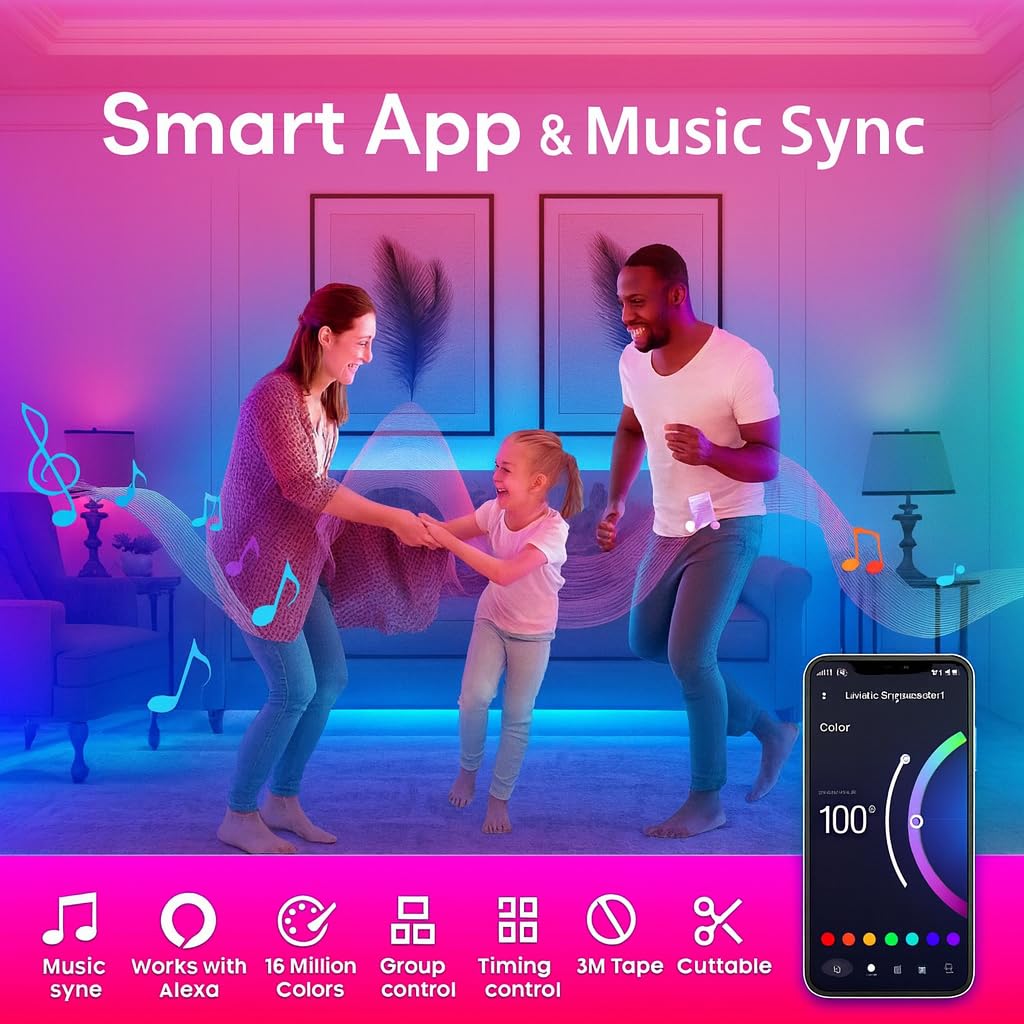 Gesto 10 Meter Smart RGB LED Strip Light With Adaptor| 300 LED Strip with App Control,Alexa & Google Assistant | 16 Million Color Effects,Music Sync | WiFi LED Light for Ceiling,Bedroom & Diwali Decor