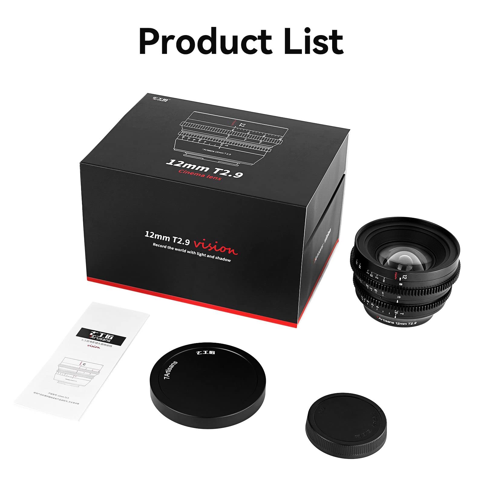7artisans APS-C Obiettivo Cinema Ultra-Grandangolare, 12 mm T2.9, grande apertura, messa a fuoco fissa manuale, bassa distorsione, compatibile con attacco MFT M43, Nero