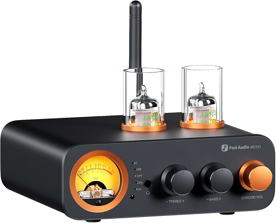 Fosi Audio Amplificador Integrado De Tubo Mc331 Com Dac, Amplificador De Potência Estéreo De Áudio Doméstico De 2 Canais Para Alto-Falantes De Estante Hifi/Fones De Ouvido De 3,5 Mm, Pré-Amplificado