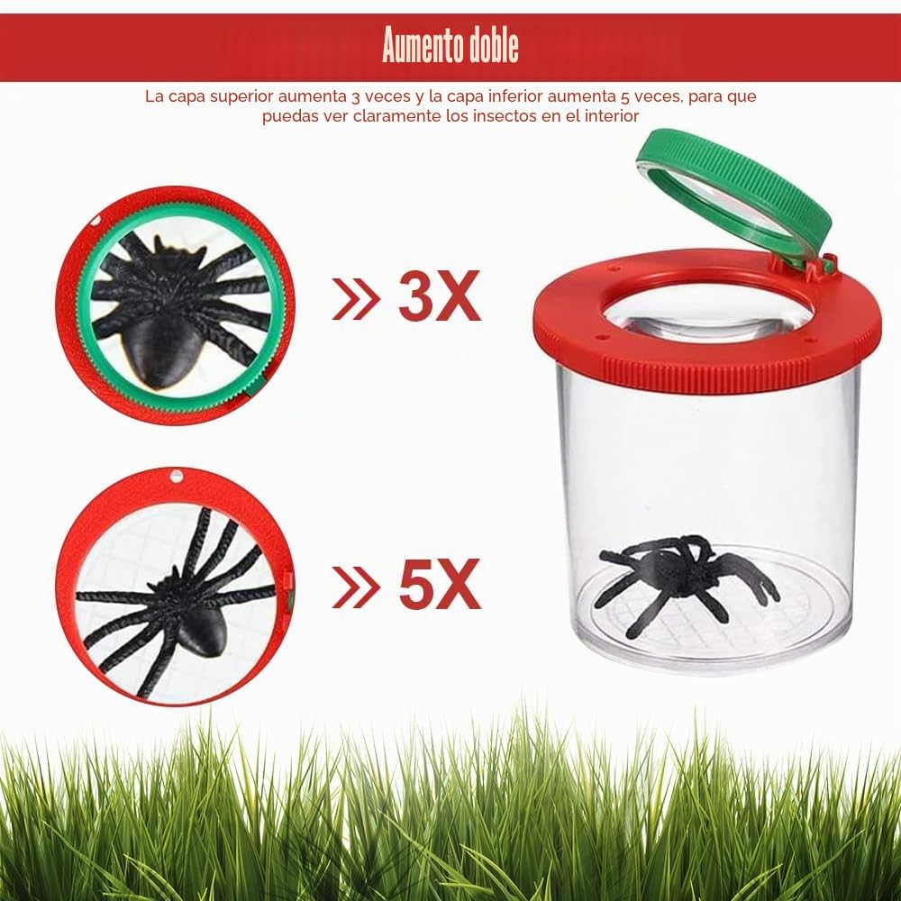 Set De 4 Cajas De Insectos Con Lupa De Aumento 3x Y 5x – Incluye Pinzas Y Clips, Ideal Para Exploración De La Naturaleza Para Niños