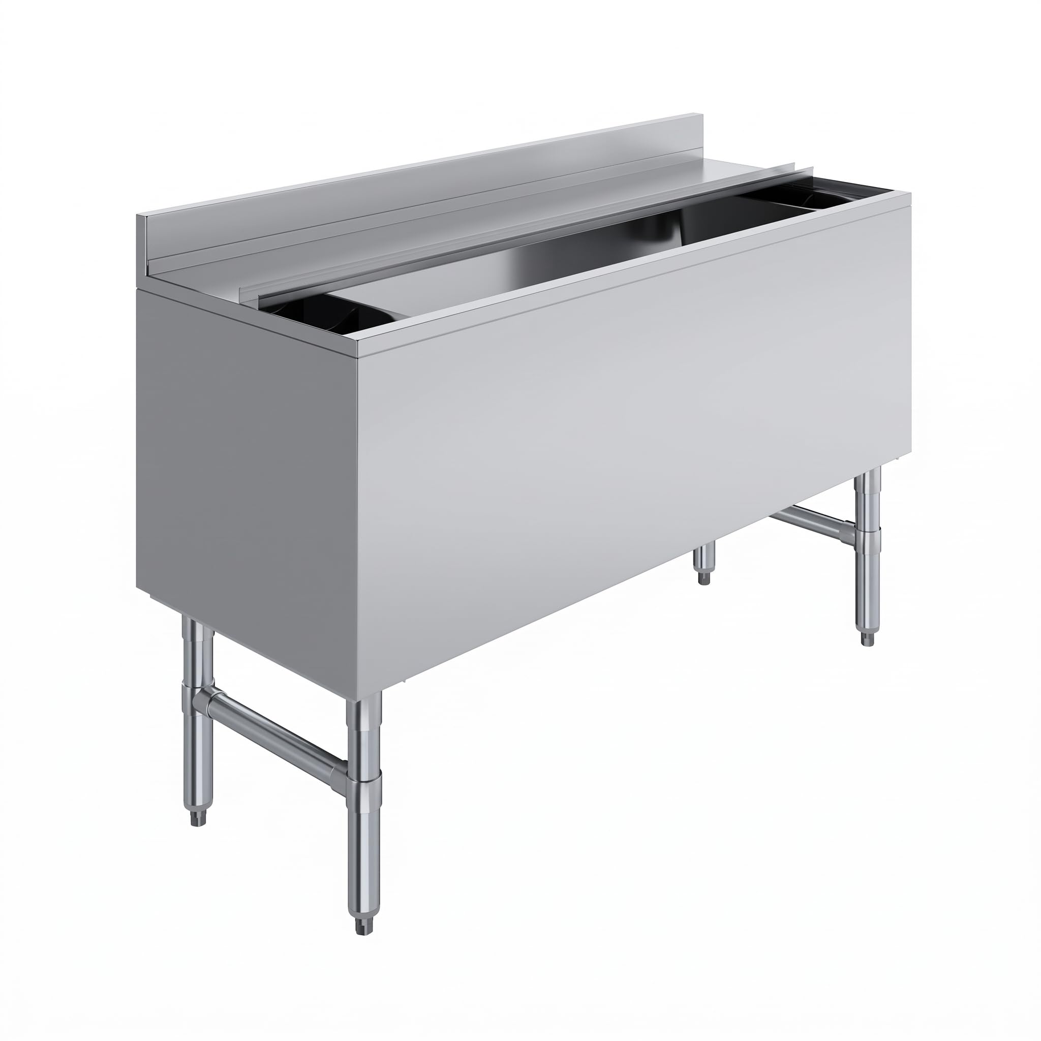AmGood 18.5 in. x 48 in. Underbar Ice Bin with Sliding Lid - Insulated Commercial Stainless Steel Bar Ice Chest with Drain, 20-Gauge 304, NSF Certified