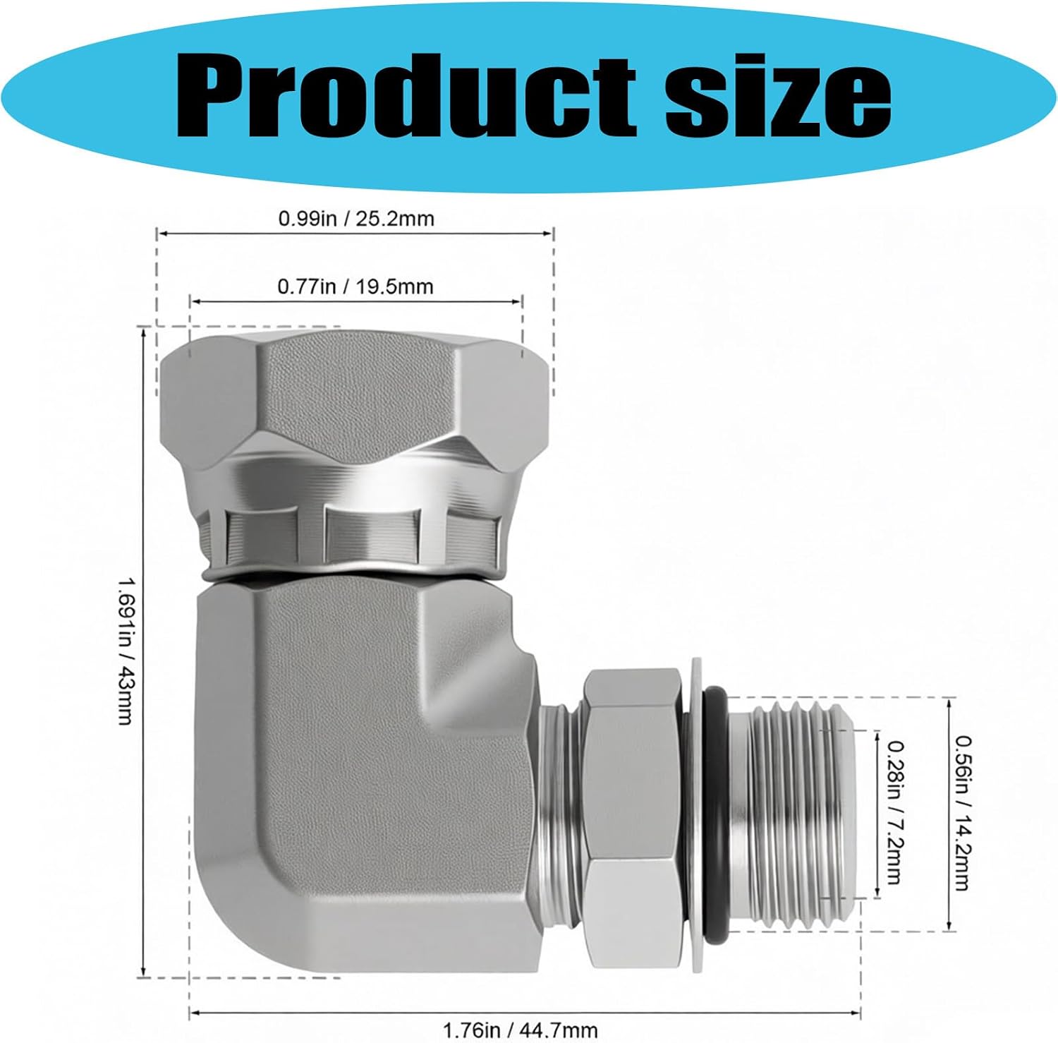 Carbon Steel Hydraulic Elbow Connector, 90 Degree Fitting with 3/8 SAE ORB Male and 1/2 NPSM Female Ends, Zinc Plated Adapter for Pump Manifold Service Hydraulic Elbow Adapter Orb Npsm