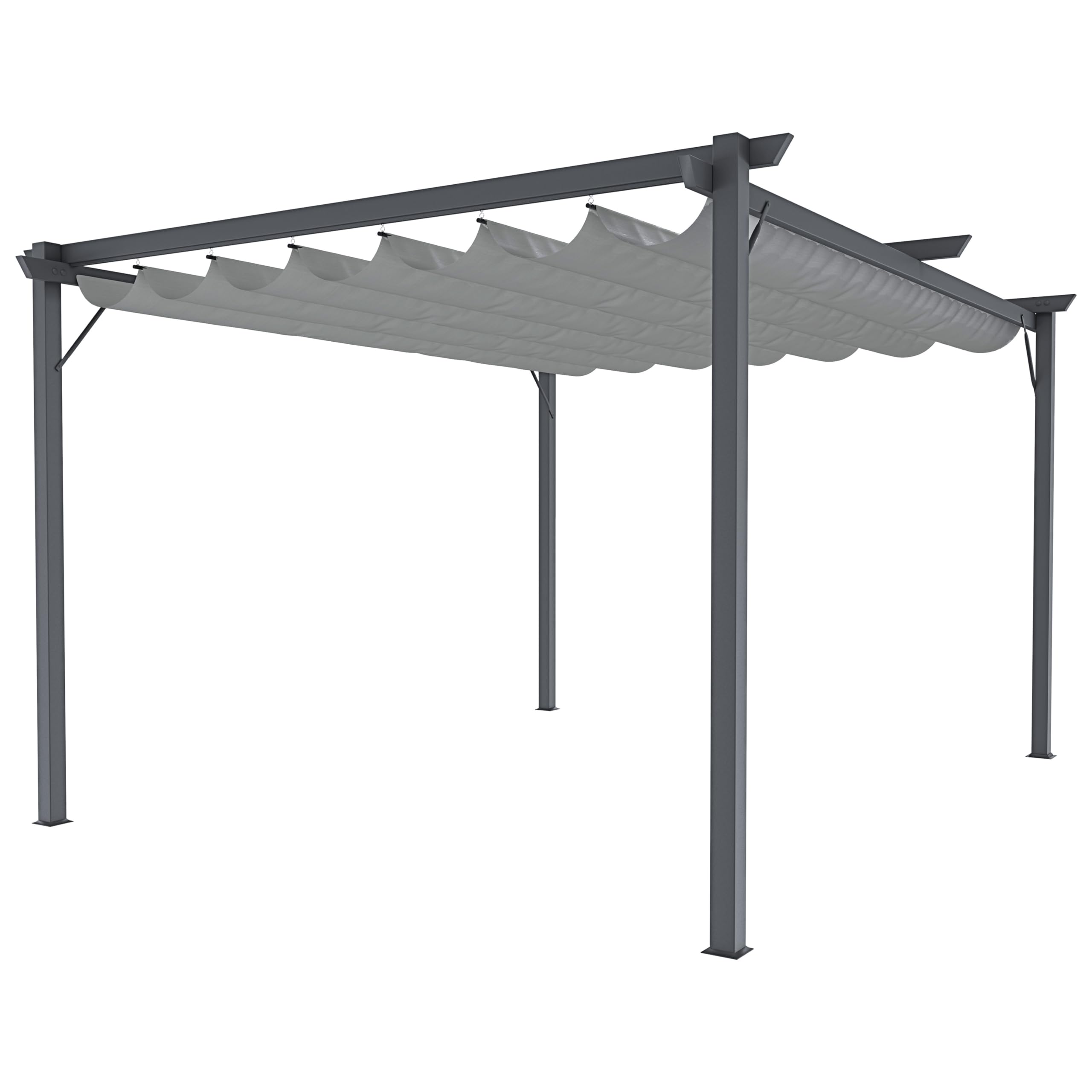 BRICOZONE Pergola Gazebo Giardino Telo Retrattile Pergolato Impermeabile Richiudibile Struttura In Acciaio Terrazzo Balcone Veranda Patio Piscina Esterno Design Moderno Elegante (3 x 4 M, Grigio)