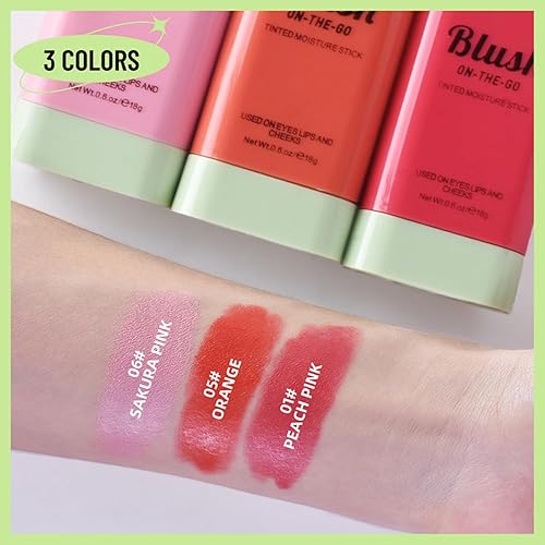 LAMUSELAND Cream Blush Stick, Multi Use Waterproof Natural Face Blush, Moisturize, Long-lasting, Pigmented & Blendable, Matte Makeup Blush Stick for Cheeks Eyes Lips (peach pink)(coral orange,1.94 Ounce (Pack of 1))