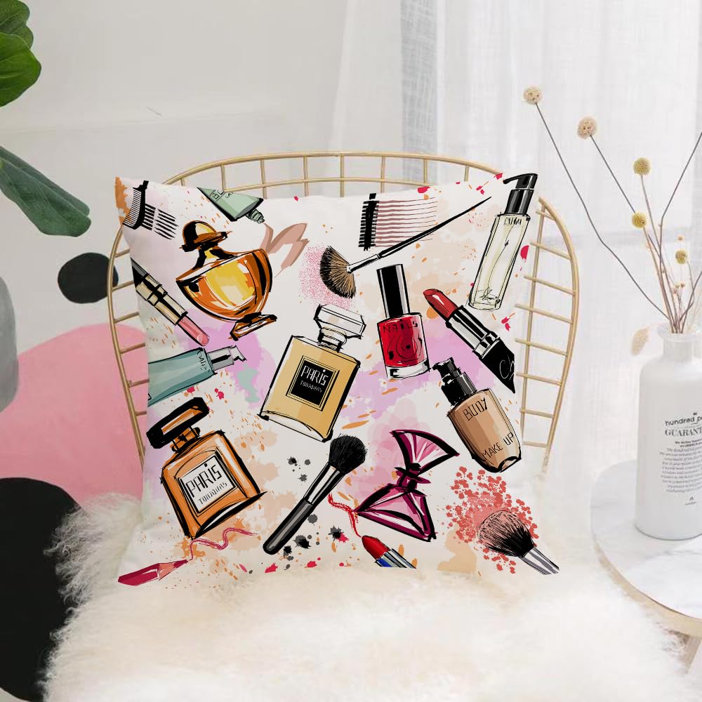 HYMSXW Cushion Cover,Throw Pillow Case Home Decorative for Living Room Bedroom Sofa Chair 20X20 Inch,Fashion Cosmetics and Makeup Perfume Lipstick Nail Polish Brush Modern,Pillowcase 50X50cm