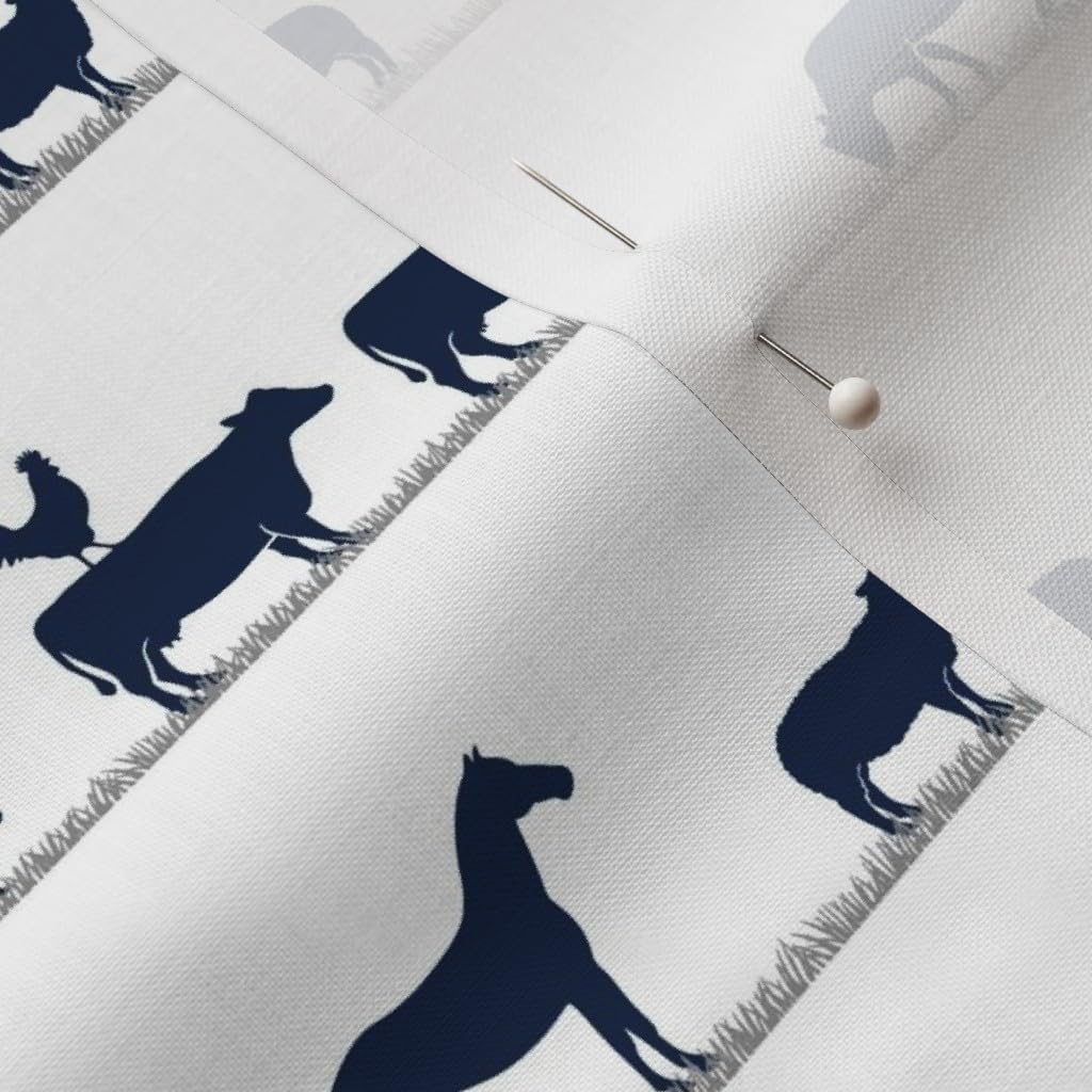 Spoonflower Fabric - Farm Animals Parade Dusty Blue Navy Tractor Nursery Boy Cow Pig Printed on Petal Signature Cotton Fabric by The Yard - Sewing Quilting Apparel Crafts Decor