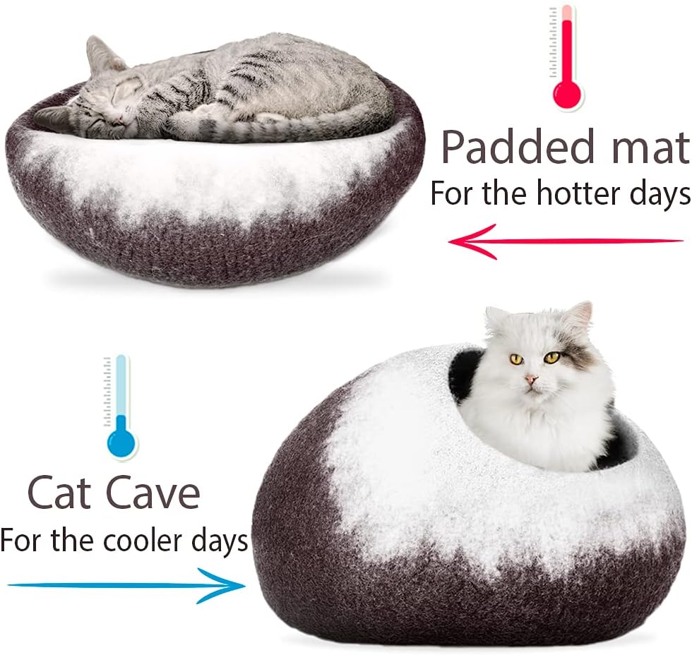 review Handcrafted Felted Wool Cat Cave Bed for Cat and Kittens - Felted from 100% Natural Wool (Coffee Petals)