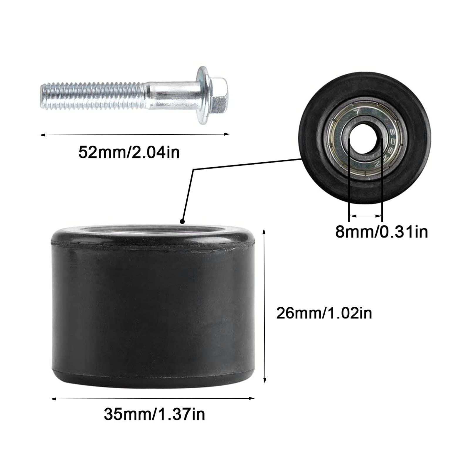 CHICIRIS Guida del Rullo della Catena, Gomma Nera + Cursore del Rullo della Catena in Acciaio Inossidabile 2 Pezzi 8 Mm Rullo Tenditore della Catena Slider Guida della Ruota Pit Dirt Fit