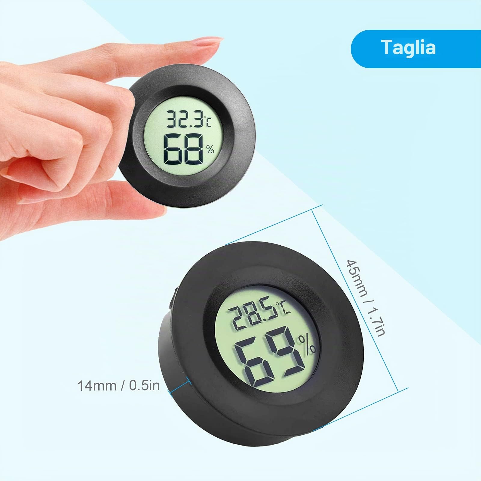 Igrometro Termometro Celsius Monitor LCD Digitale Misuratore di Umidità per Umidificatori Vasetti Incubatori Custodia Chitarra Rettili Serra Per Auto (3pcs Nero)