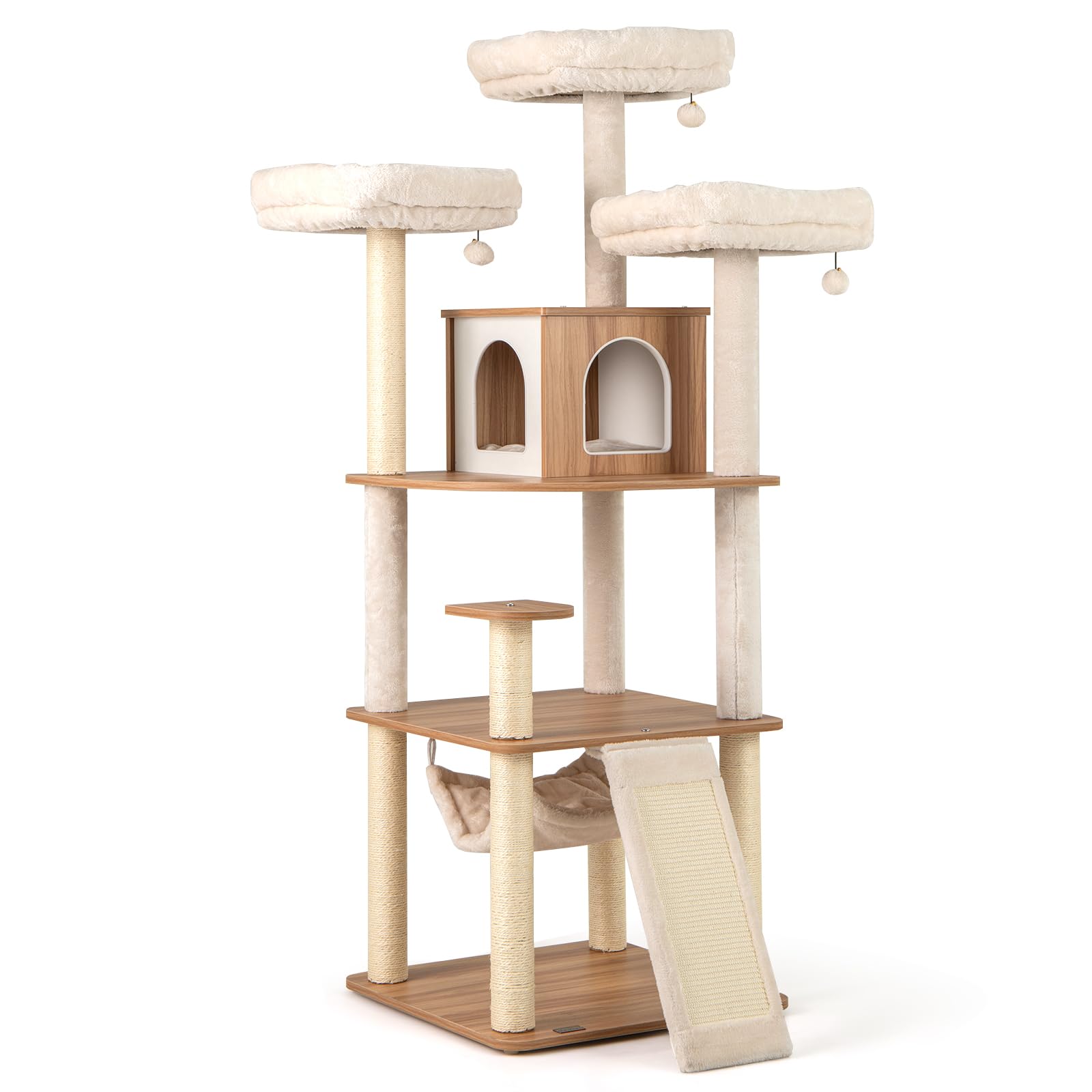 COSTWAY Albero Tiragraffi per Gatti Alta 168 cm con Amaca