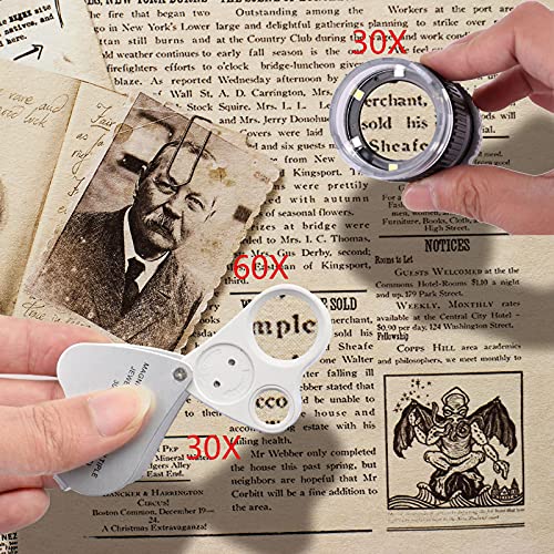 2 Stück Lupe 30x und 60x Juwelierlupe mit LED-Licht, 30x Lupe mit 3 UV-Licht und 3 LED Licht für Schmuck, Edelsteine, Steine, Briefmarken, Münzen, Uhren und Antiquitäten
