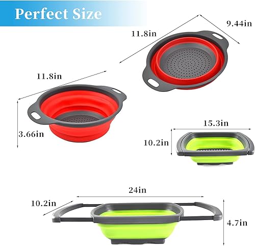 Miniatura 2 de Coladores plegables con asas, juego de 3-1 pieza de 6 cuartos de galón, 2 unidades de 4 cuartos de galón, coladores plegables de silicona para