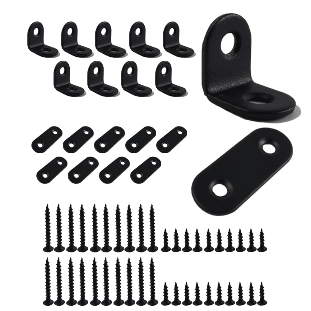 EastNear 10 Pieces Angle Connectors and 10 Pieces Flat Connectors with Screws for Fixing Furniture Table Chair