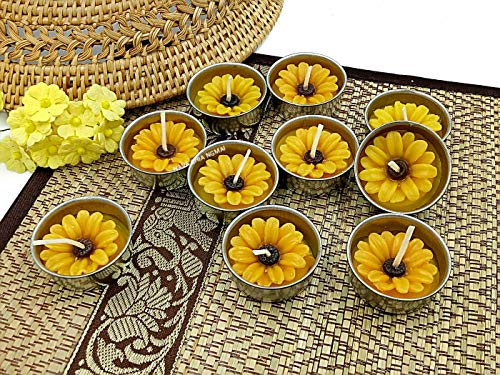 Nava Chiangmai Flower Tealight Candles Scented Tea Lights Aromatherapy Relax Candles For Birthday Party Supplies And Wedding Favor Baby Shower Decorations Pack Of 10 Pcs(Yellow Daisy Flower) #TOP6