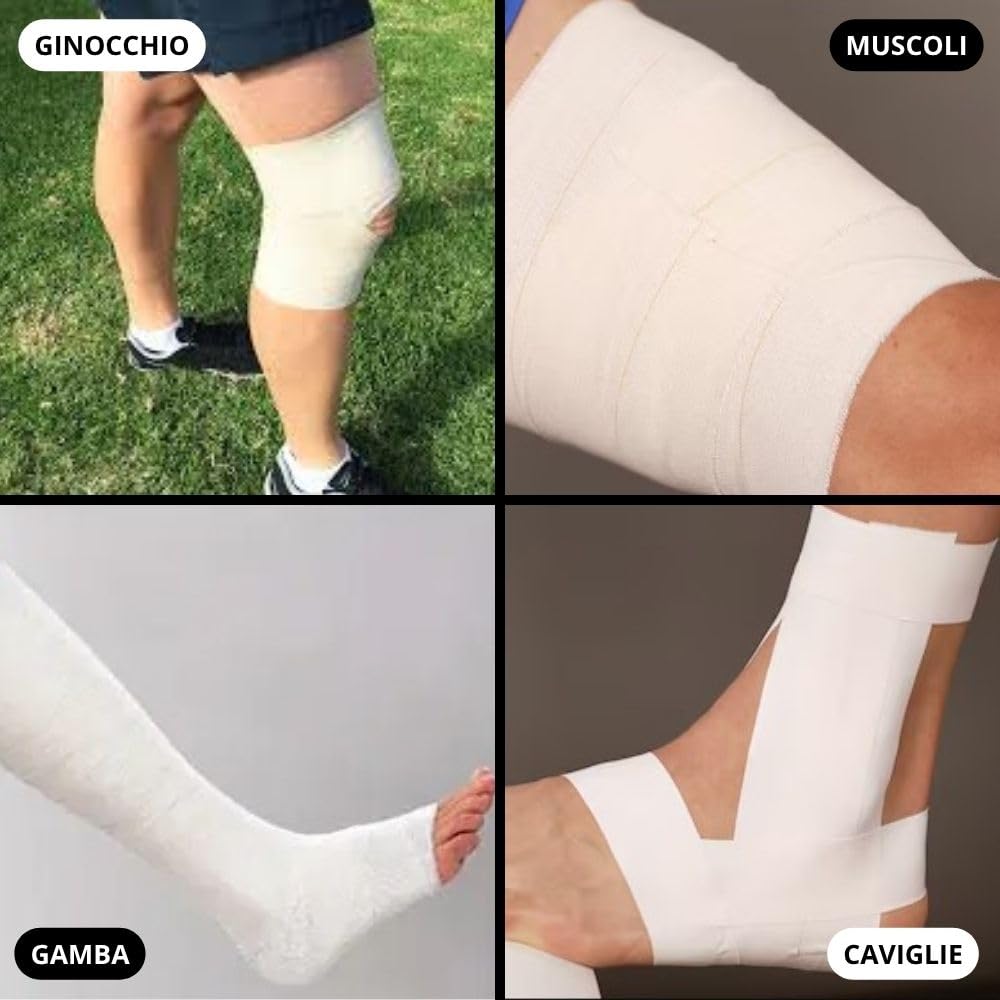 Strappal nastro taping sportivo anelastico professionale tape zigrinato all’ossido di zinco per bendaggi funzionali stabilizzazione articolare fisioterapia e sport | latex free | 5 cm x10 m 6 pz