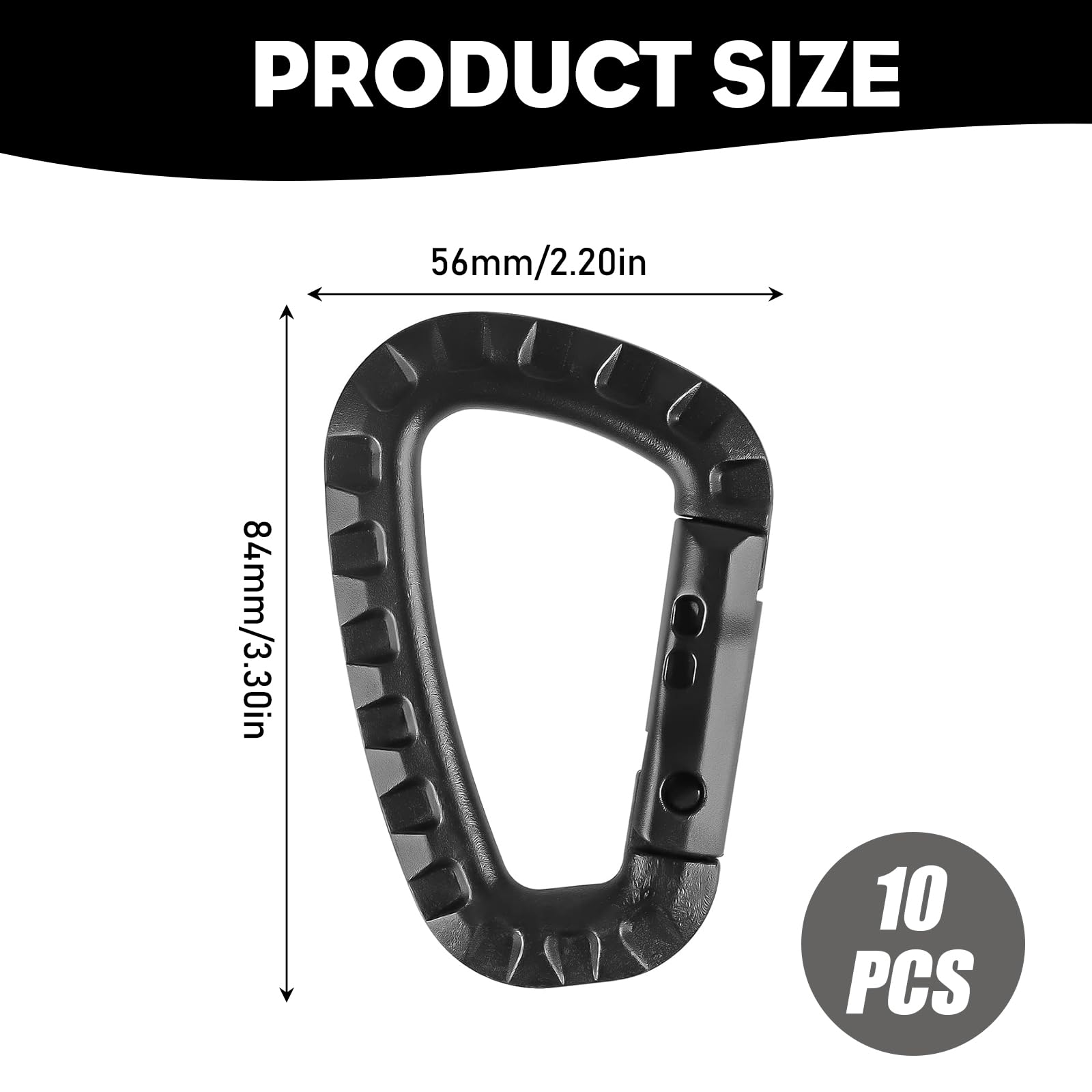 10 Pezzi Moschettone in Plastica, Moschettone Tattico Forma a D Moschettone Portachiavi Moschettone con Chiusura, Moschettone Multiuso per Campeggio, Pesca, Trekking o Viaggio, Nero