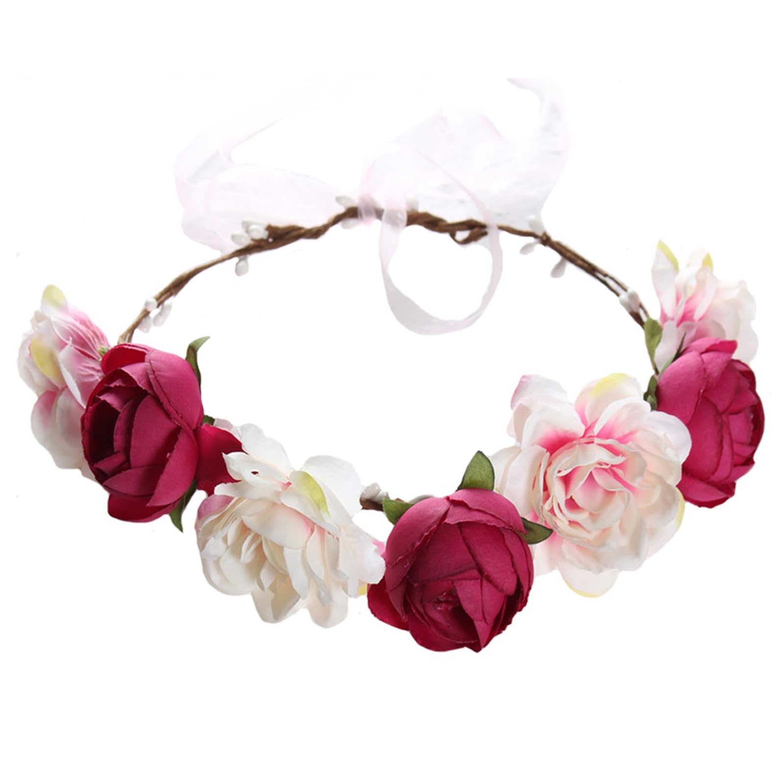 Flower Crown Headband Rose Wreath Garland Hair Bands Floral Wedding Bridal Hair Hoop Women Ladies Leaf Ribbon Party Decoration Headdress Headwear