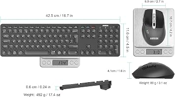 Arteck Universal Multi-Device Bluetooth Keyboard and Mouse Full Size Wireless Bluetooth Keyboard and Ergonomic Mouse Set for Windows, iOS, Android, Computer Desktop PC Laptop iPad Tablet Smartphone