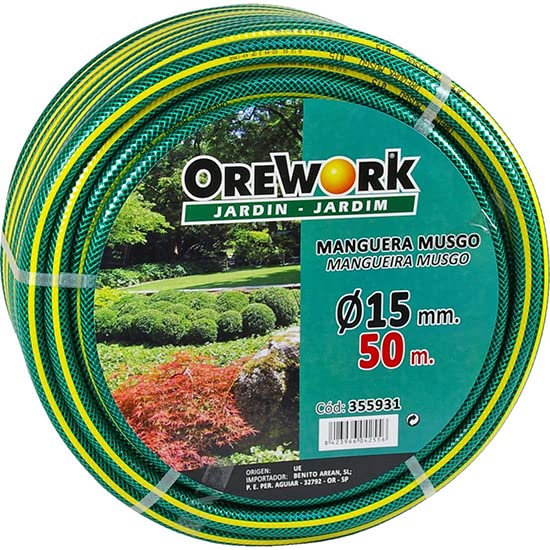 OREWORK Manguera Musgo de PVC Flexible 3 Capas, Verde con Rayas Amarillas, Diámetro 25 mm, 50 m, para Jardín y Agricultura