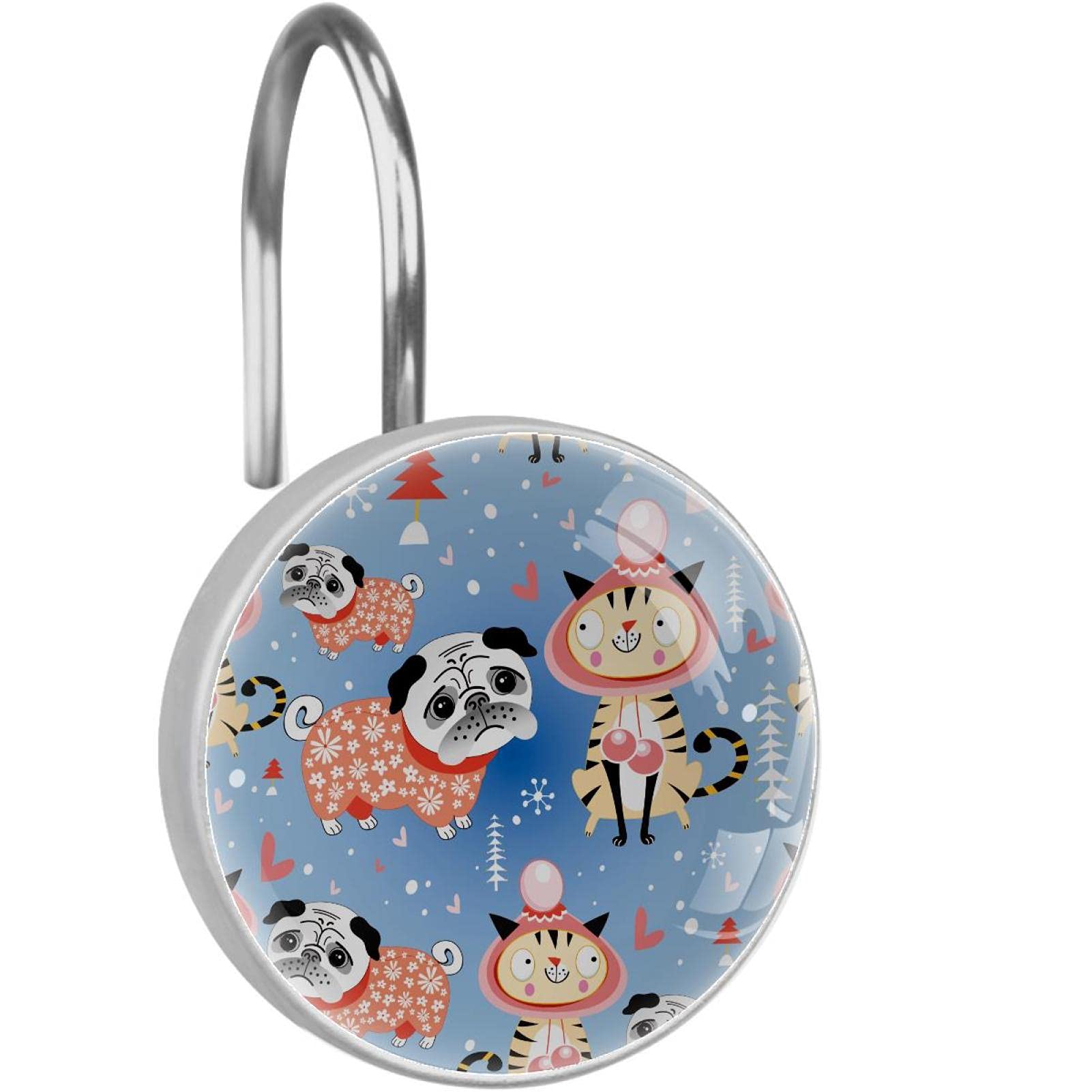Crochets rideau de douche inox anti rouille avec motifs chats drôles
