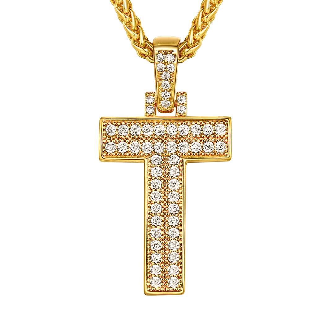 RichsteelRichsteel Full Cubic Zirconia Classic Initial Letter A-Z/Bling Number Pendant Necklace for Men Women, 18K Gold Plated, 22"-24" Wheat Chain