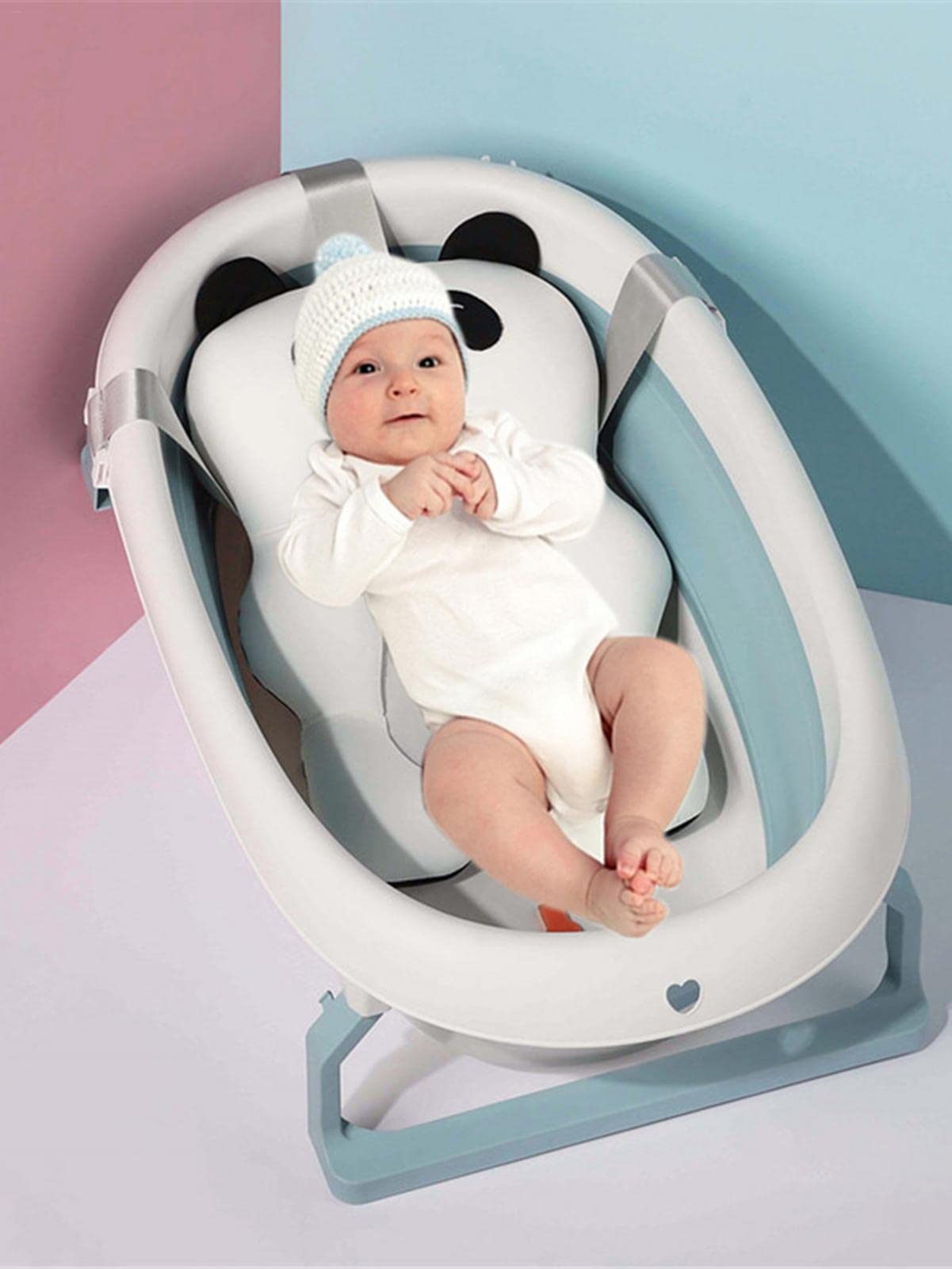 Baby-Badekissen,Badewannen-Kissen Weiches Badewannenkissen Und -Liege Für Neugeborene, Ergonomisches Und Weiches Baby-Kissen Für Baby-Badewanne, Faltbar Und rutschfest 0 Bis 12 Monate, Weiß
