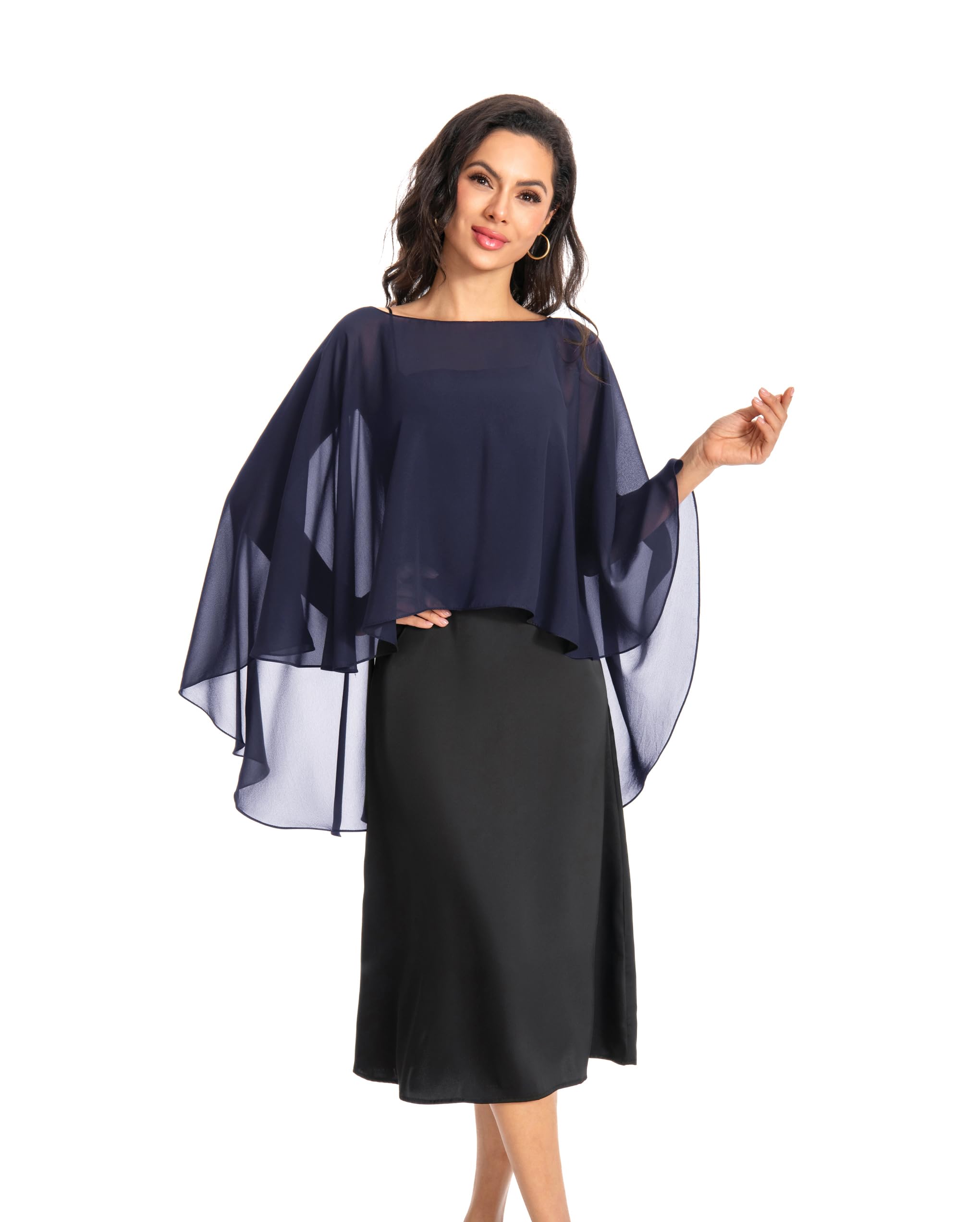 Baoqiya Chiffon Capes Sheer Capelets Long Cape Poncho For Women Plus Size