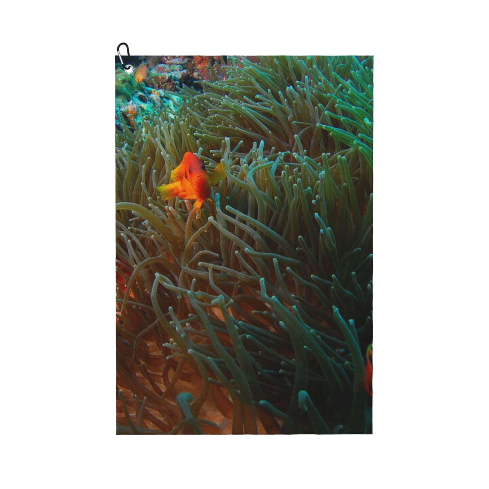 Hnnkloy Coral And Fish Printe, 16x24 in Portable Waffle Golf Towels with Carabiner Clip for Golf Bag
