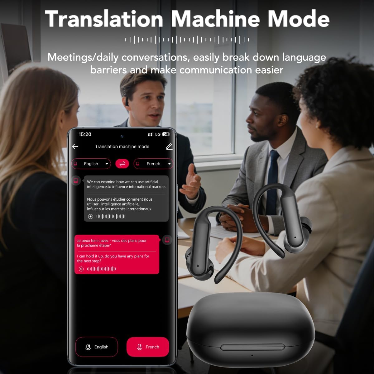 MS215 AI Translation Earbuds Real Time Language Translator Earbuds, Bluetooth 6.0 Audifonos Traductores Inglés Español, Support 134 Languages with Translate Ear Buds for Travel Learning - Image 8