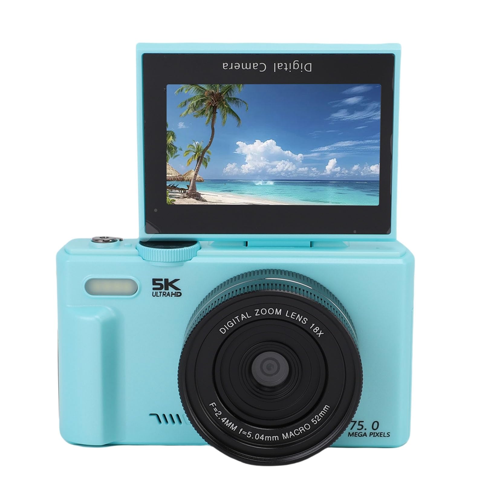 Front view of the VBESTLIFE 5K Digital Camera showing the lens, flash, and 5K Ultra HD branding.