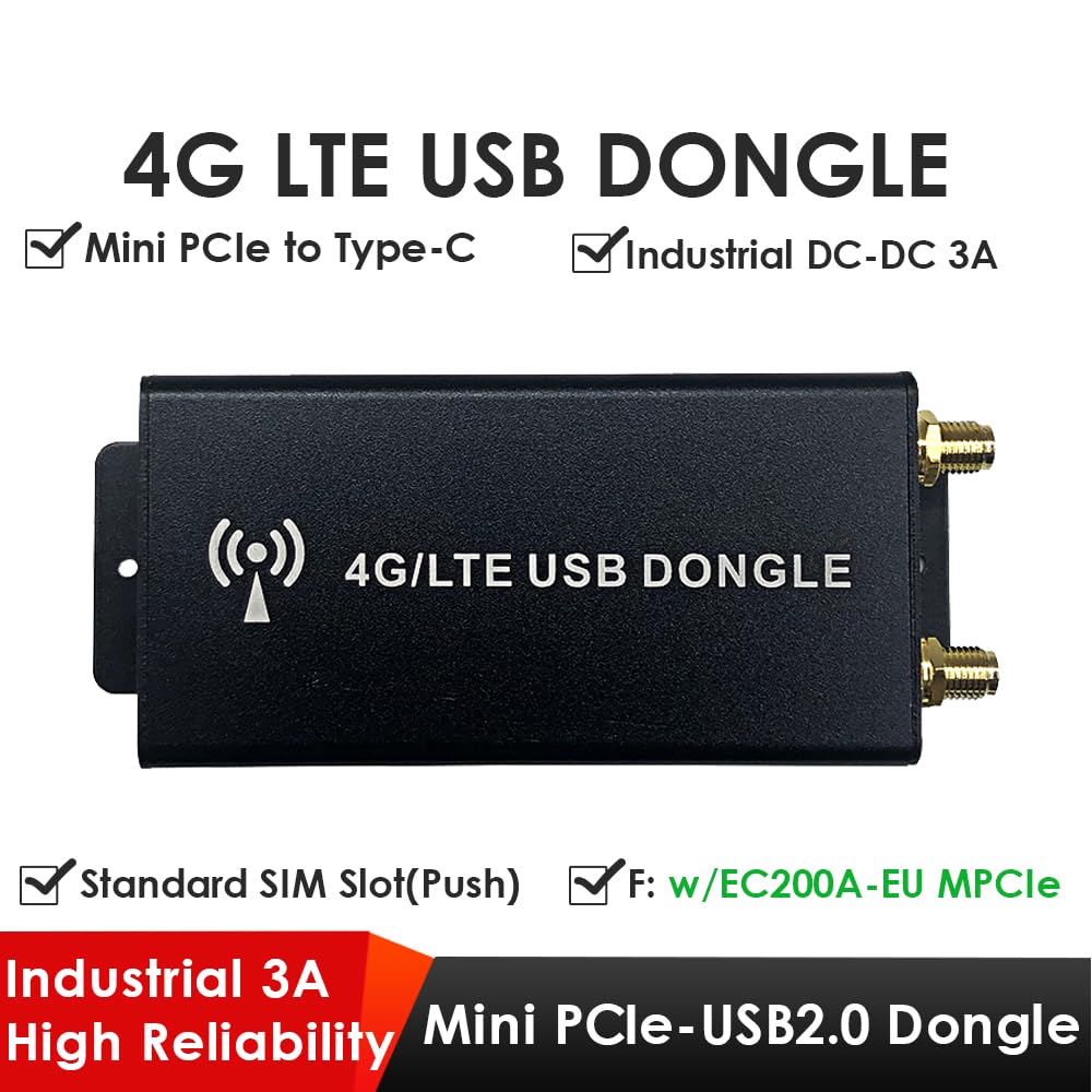 EXVIST Dongle 4G LTE avec Module EC200A-EU Mini PCIe LTE Cat 4, Double antennes externes, Fente SIM de tiroir, Adaptateur Mini PCIe vers Type-C intégré, câble de Type C vers USB, Pilotes requis
