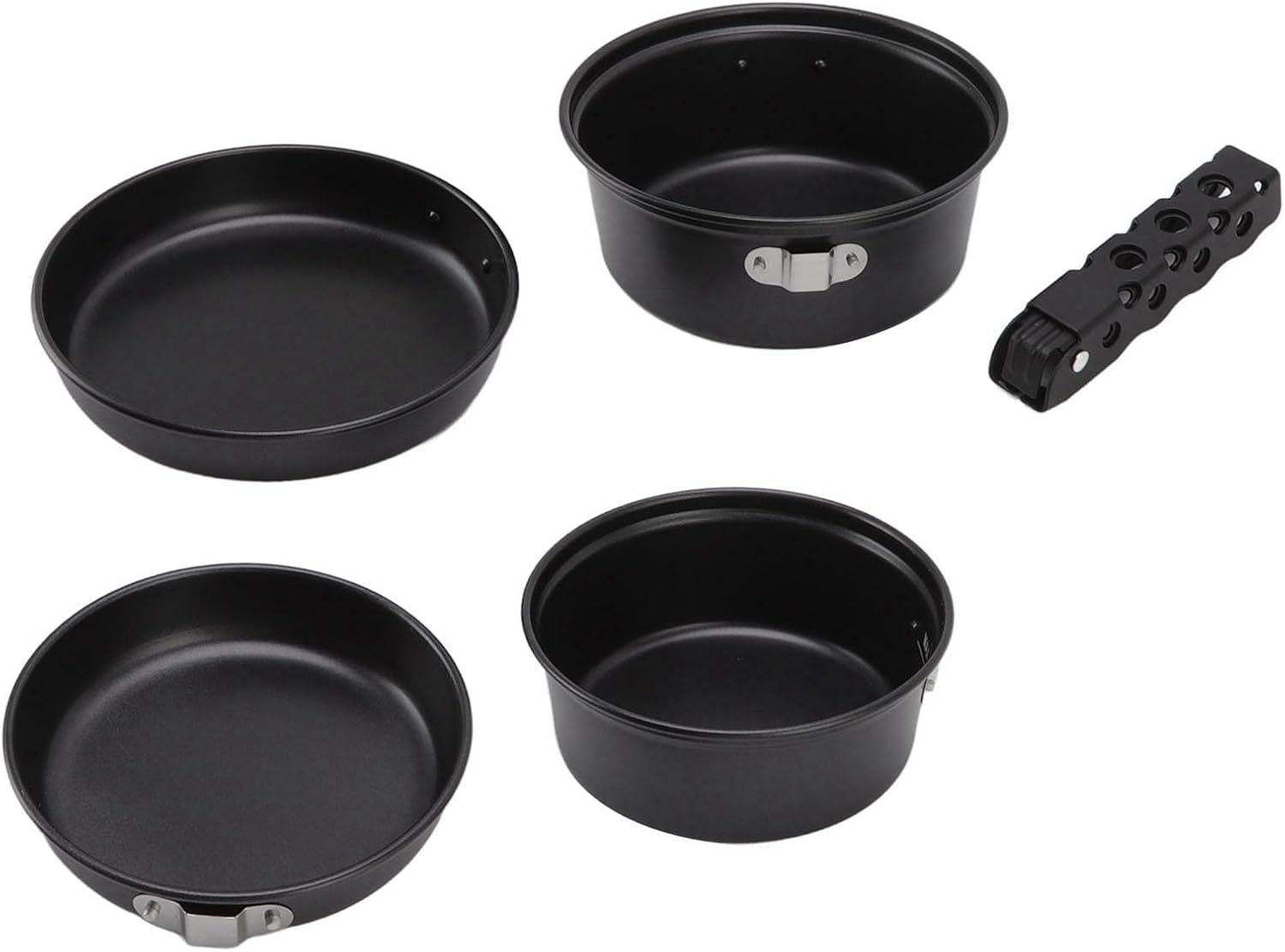 Camping Pot Pan Set, Non Stick Portable Aluminum Alloy Cookware for Hiking & Barbecue, 4 - Piece Stackable Design – Even Heat Conduction, Easy Cleaning, Compact Outdoor Cooking K