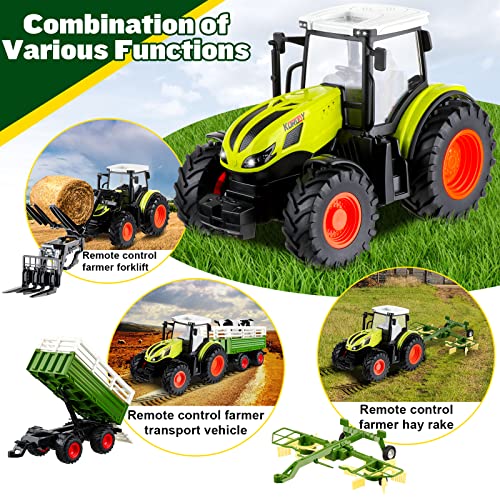Wakelnsa Remote Control Tractor Toy,3 In 1 Rc Tractor For Kids & Toddler,Include Forklift Toy,Truck And Trailer,Hay Rake,Farm Toys,Remote Control Car For 3+ Boys & Girls Christmas And Birthday Gift #TOP1