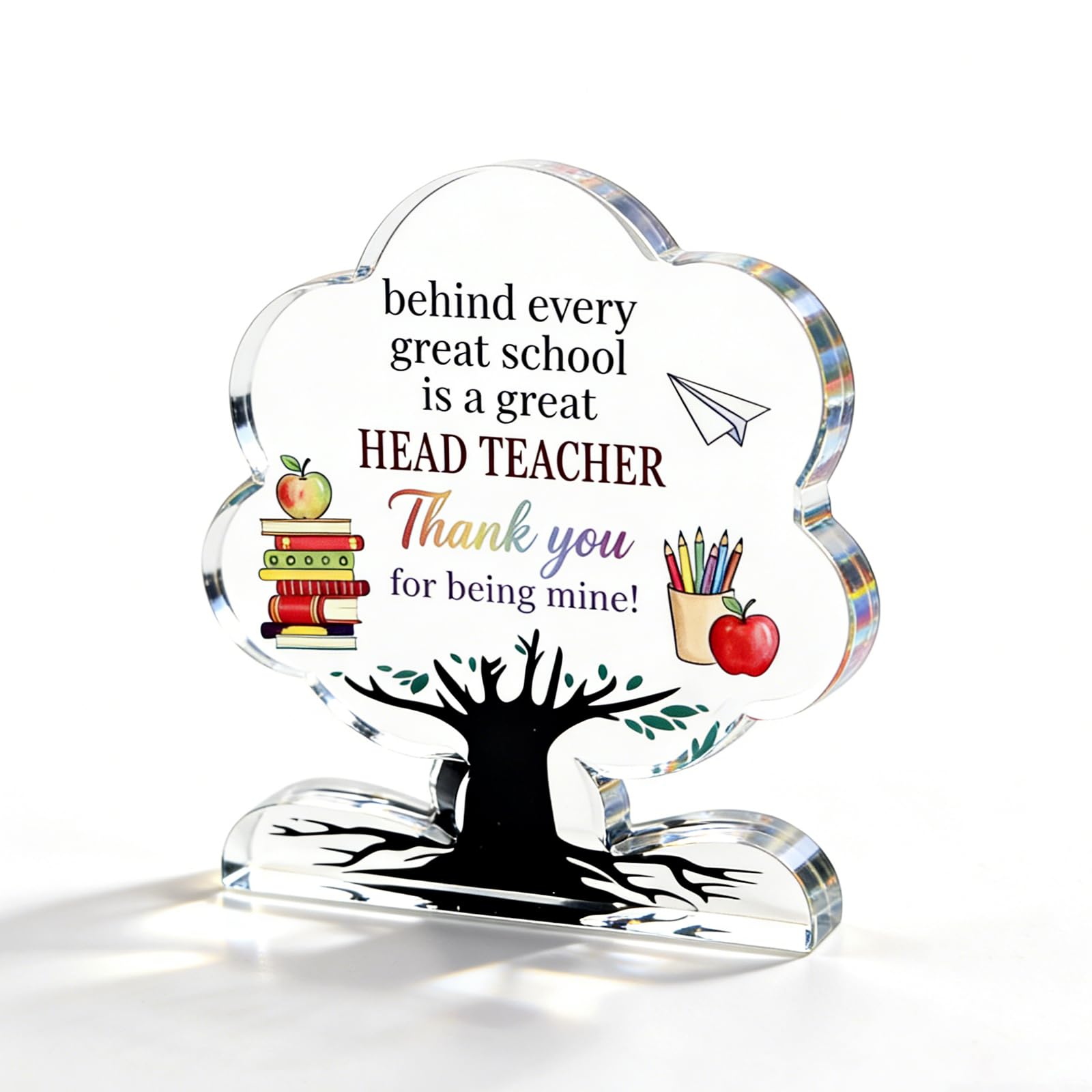 Mitibet Tree Shaped Acrylic Plaque, Head Teacher Gifts For Women Men, Thank You Presents, End Of Term School Staff Appreciation Gift, Best Headteacher Leaving Keepsake, Office Desk Decor
