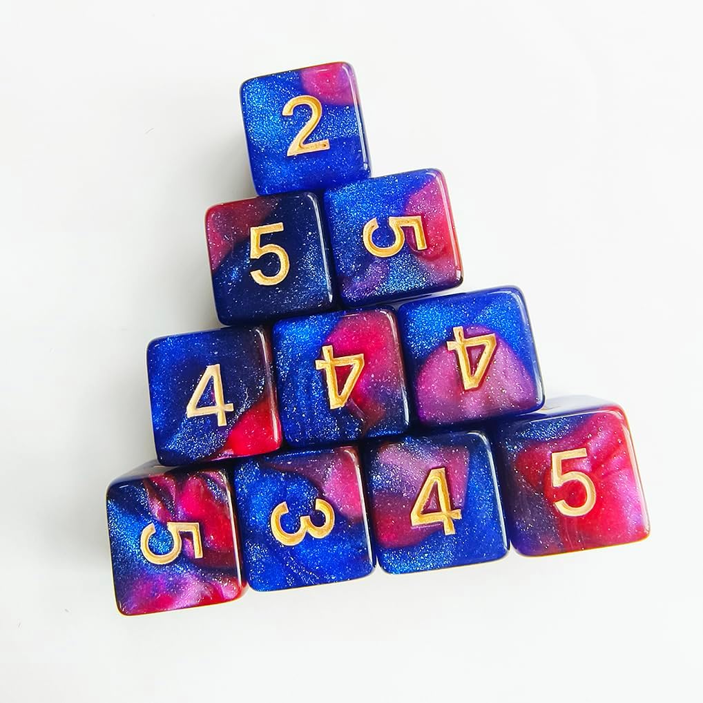 10 Pieces Polyhedral D6 Dice Set, 6 Sided Dice 16mm Square Edge Dice for RPG MTG DND Table Games (Red Blue)