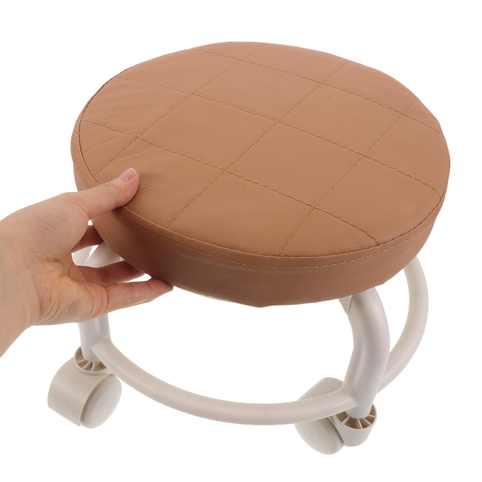 Gatuida Tabouret Roulant à roulettes Pivotantes Marron en PU Résistant pour Pédicure et Salon, Siège Rond Moderne avec Construction Robuste, pour Maison et Bureau