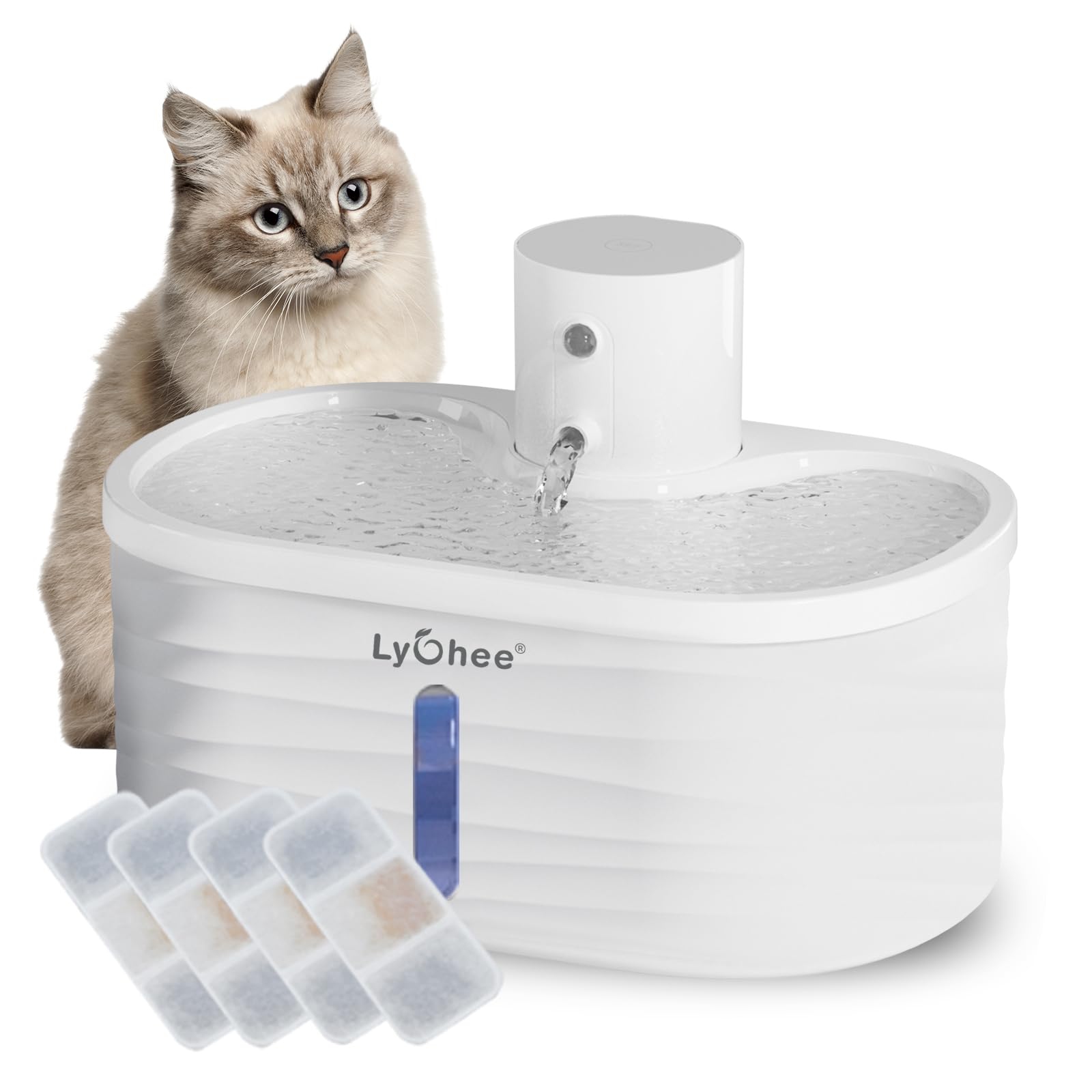 Lychee Wireless Cat Water Fountain, Silent Pump Pet Fountain with Motion Sensor,2.5L/84oz Battery Powered Water Dispenser with 4 Filter, Electricity