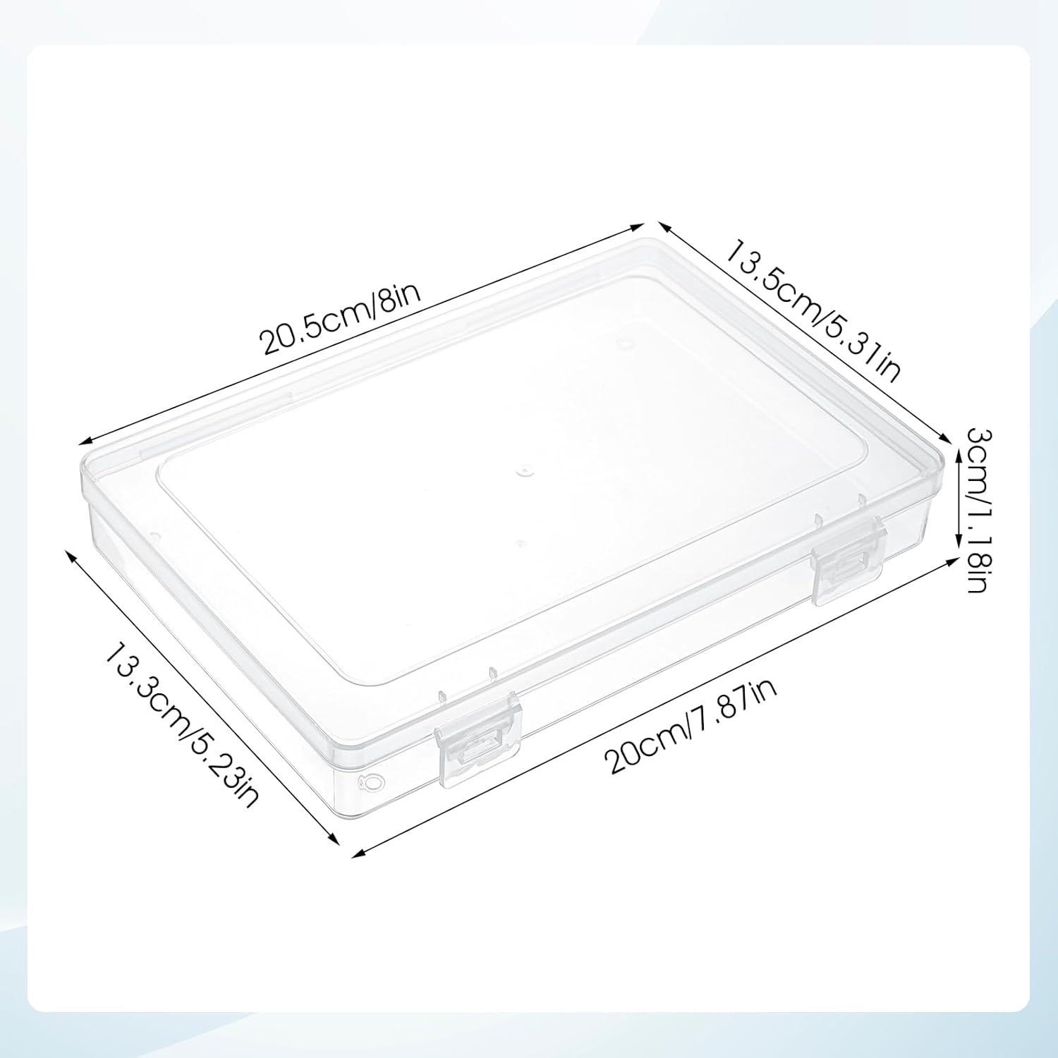 12 Pack Clear Plastic Storage Containers with Lids 8 x 5.5 x 1.2 Inch Clear Plastic Pencil Box Empty Hinged Boxes Rectangular Stackable Organizer Boxes for Home, Office, Craft Supplies
