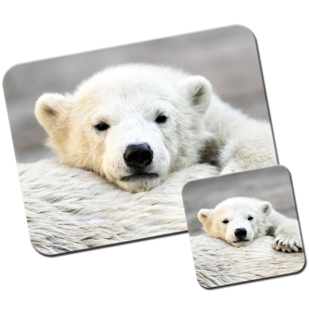 Fancy A Snuggle Polar Bear Cub On Mum's Back Mouse Mat/Pad and Coaster Set
