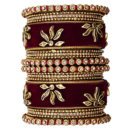 Aheli Matching Floral Velvet Silk Thread Chuda Chura Bangle Set Indian Traditional Bridal Fashion Jewelry For Women Girls (Size - 2.6) #TOP21