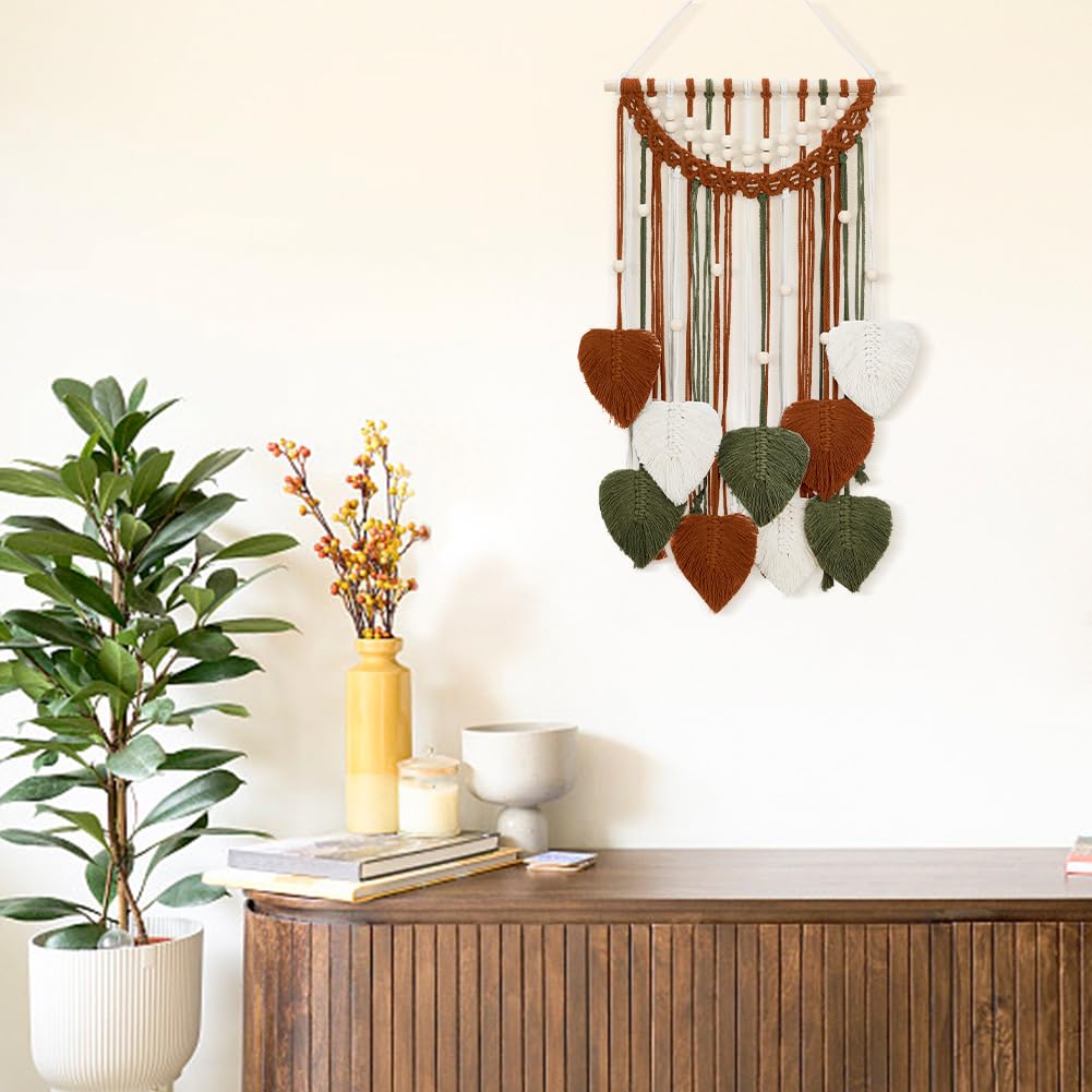 ORIGACH Kit de suspension murale en macramé à faire soi-même pour adultes débutants et adultes, tapisserie murale bohème pour salon, chambre à coucher, marron, beige et vert