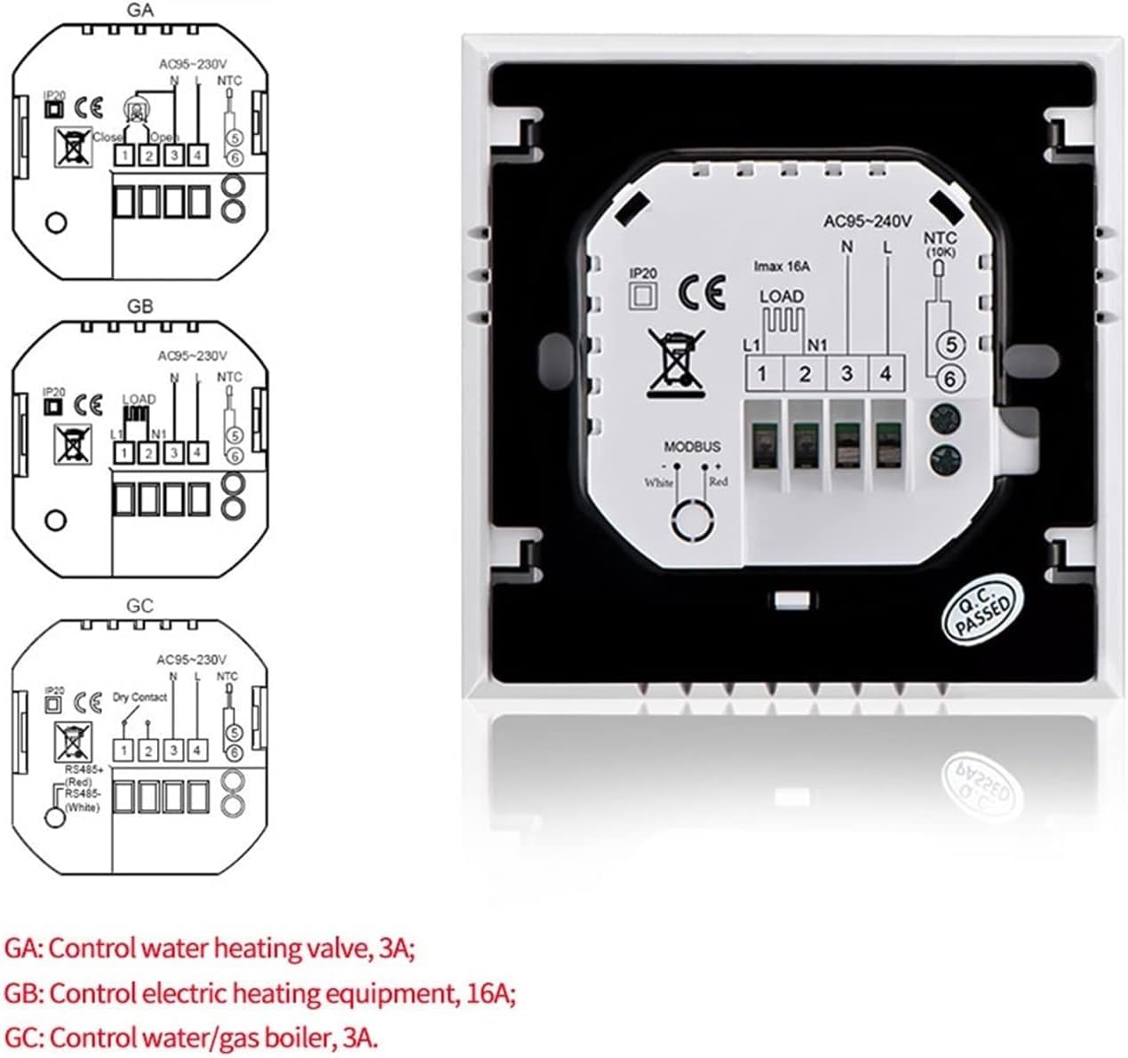 Termostato De Ambiente Inalámbrico Calefacción por Suelo Radiante Controlador De Temperatura del Hogar Controlador Rs485 Control Remoto Programable Semanal, WiFi Black, For Boiler