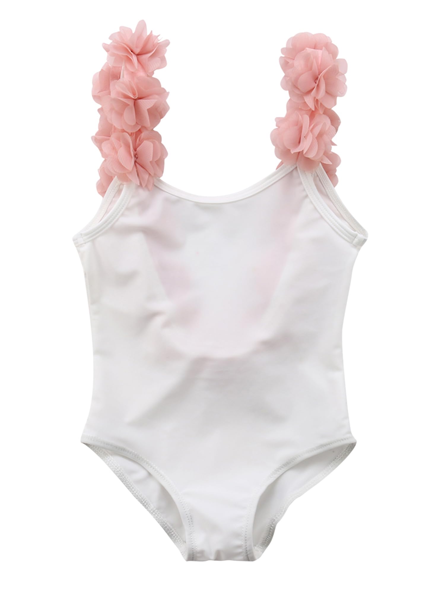 stylesilove Toddler Kid Girls 3D Flower Straps Backless One-Piece Solid Color Swimsuit Beach Bathing Swimwear, 3 Colors (US, Age, 4 Years, White)