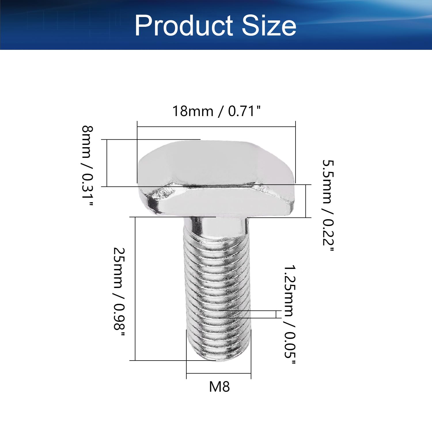Bettomshin 5Pcs T-Slot Drop-in Stud Bolts, M8 x 25mm Sliding Screw Bolt, Carbon Steel Metric Hammer Head Bolts, T Shape Screws for Rack Assembly Clamping Lock, European Standard 40 Series