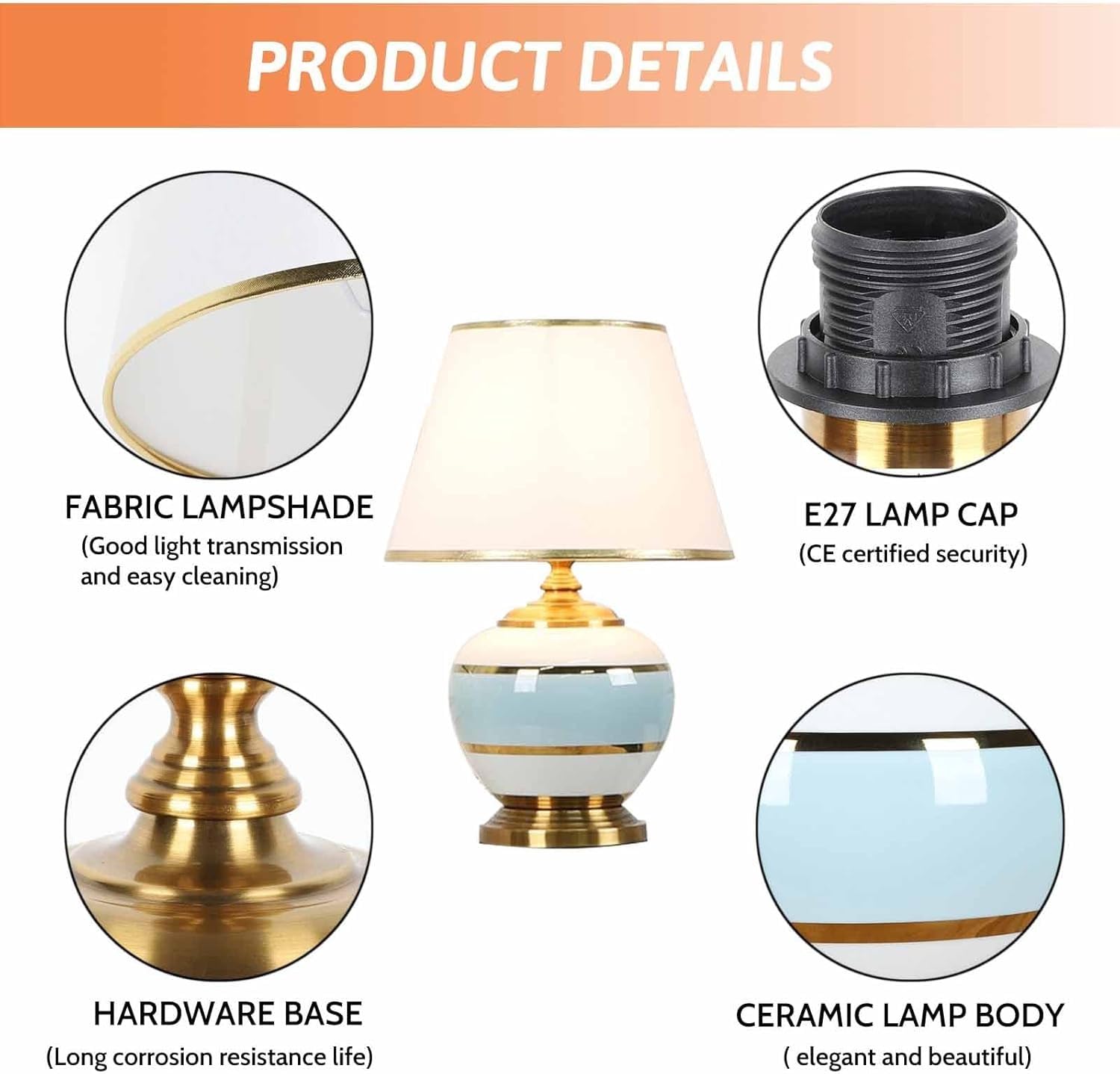 Uroczy ceramiczny lampa stołowa nowoczesna lampa stołowa w złotym wykończeniu do salonu lampa nocna z białym abażurem z tkaniny obok lampy biurkowej