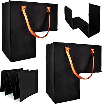 Black 2-Pack L-Shape Foldable Stair Basket with Reinforced Support Insert & PU Leather Handles, Fits Carpeted Staircase & Wood Staircase, Storage Basket for Clothes, Books, Laptops & Home Clutter