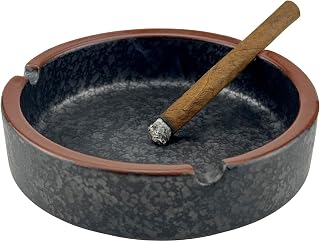 OUSACE Lava Black Ceramic Ashtray - Stylish Indoor Outdoor Cigarette Holder, U-Clip Design, Medium Size for Home & Patio