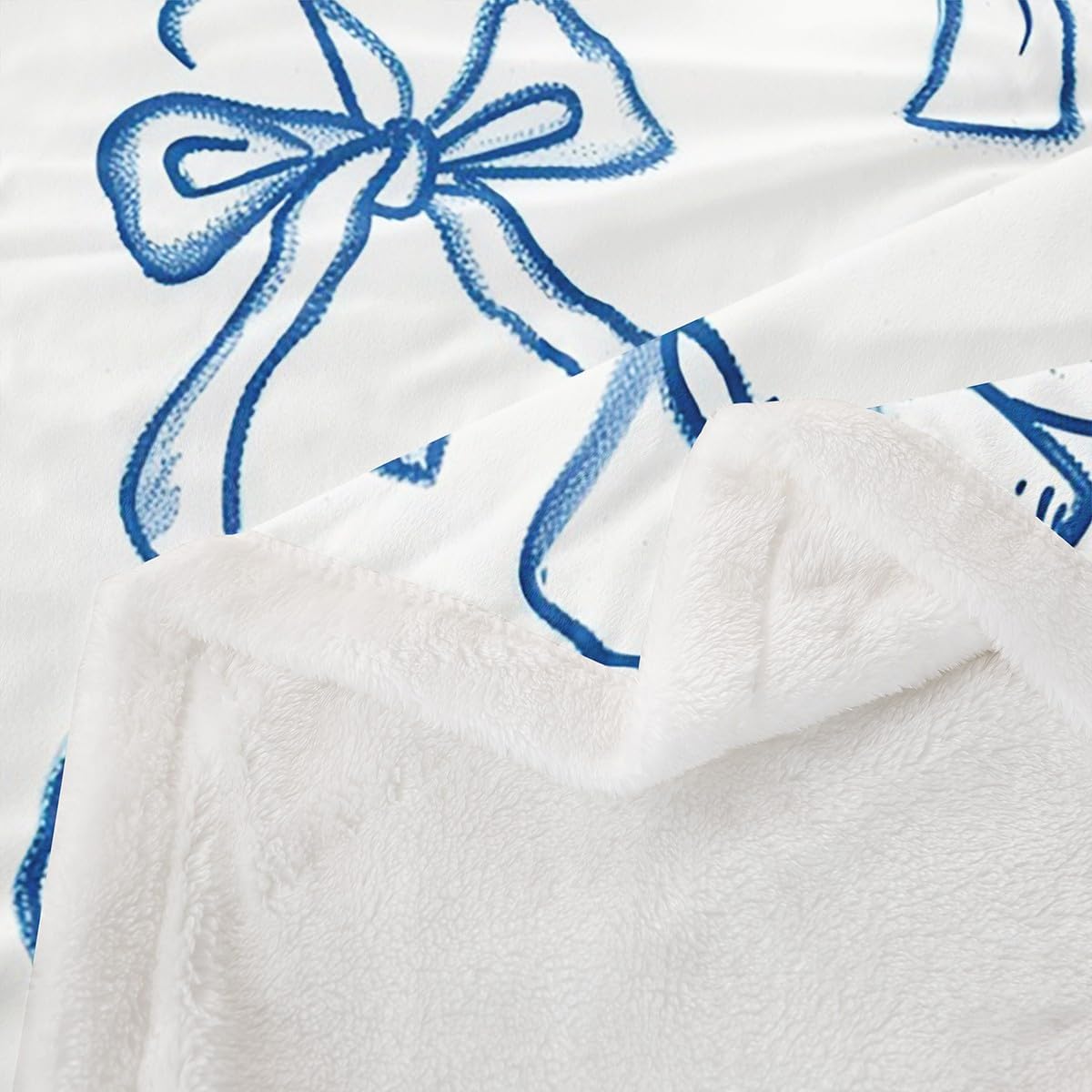Feelyou Blue Bow Fleece Throw Blanket, Soft Warm 100% Microfiber Polyester, Twin 60x80 Inches, Blue Bow Princess Plush Blanket for Kids Boys Girls, Cute Bowknot Sherpa Blanket for Sofa Bed Couch